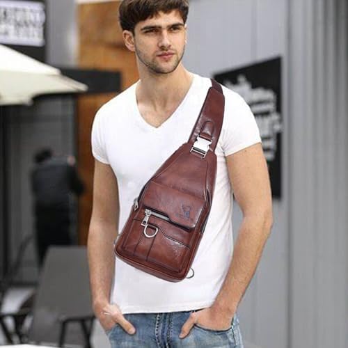 ANPTER Men's PU Leather Crossbody Chest Sling Bag for Travel