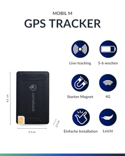 Comeback 4G GPS-Tracker für Auto, Motorrad, Wohnmobil, LKW mit Magnethalterung, Integrierte SIM-Karte, Live-Tracking-App für Android/iOS, Geschwindigkeits & Geofence-Warnungen, Lange Akkulaufzeit
