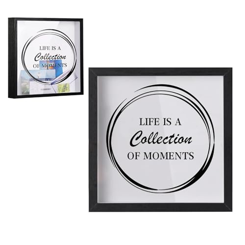 Marco de caja de sombra de 8 x 8 pulgadas, caja de recuerdos de carga superior de madera con ranura, caja de exhibición de tarjetas de billetes, caja de recuerdo para viajes, aventuras, desafíos