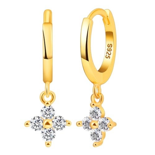 NAITIAY 925 Sterling Silver Earrings for Women Cubic Zirconia Clover Huggie Earrings Dainty Fashion Jewelry Minimalist Style Sensitive Earrings for Women Hypoallergenic