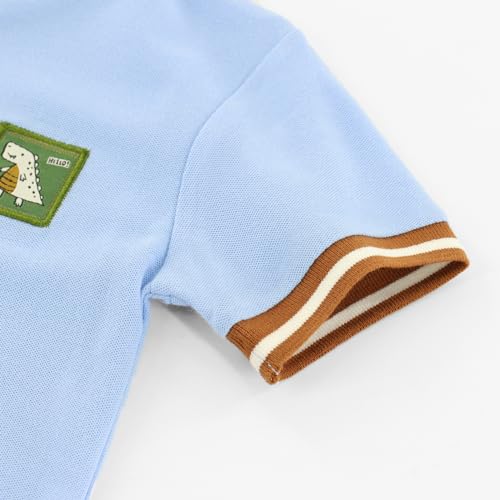 Boys Henley Collar Polo Shirt with Patchwork Style, Short Sleeve Uniform Shirts for Boys3