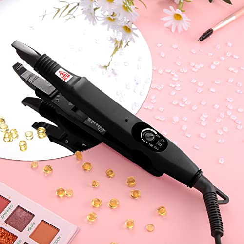 Hair Extensions Tool Set Fusion Heat Iron Connector Wand Hair Extensions Heat Tool With Fusion Glue Protector Templates Hair Clips Finger Protector 2 Bags Keratin Glue Granule Beads(Black,) #TOP6