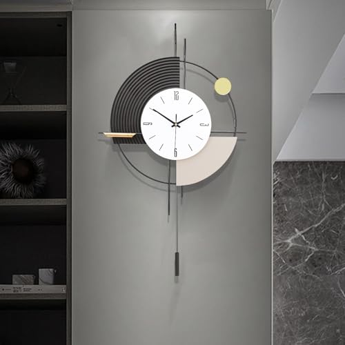 QWANPET Wall Clock with Pendulum,Silent Quality Quartz Battery Operated,Large Wall Clock for Living Room Kitchen Home Bathroom Bedroom Wall Decor,17.7x31inch