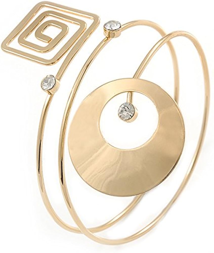 Bracciale Da Braccio Aperto Oro Con Cristalli – Cerchio E Quadrato, 27 Cm, Elegante E Brillante