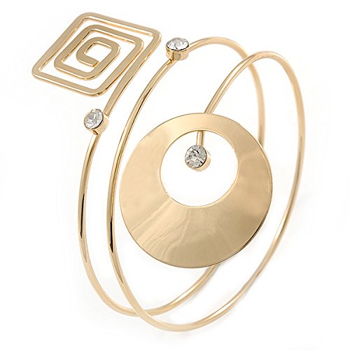 Image of Open Circle And Square Upper Arm / Armlet Bracelet In Gold Tone - 27cm L