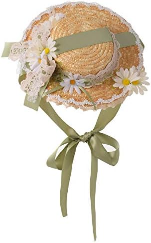 COSDREAMER Girls Women Tea Party Sun Hat Lace Ribbons Straw Hats (Light green)