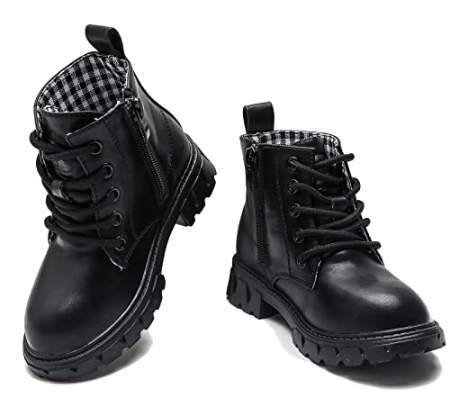 Dadawen Boys Girls Glitter Ankle Boots Kids Lace Up Waterproof Combat Shoes With Side Zipper For Toddler/Little Kid/Big Kid Black/Leather Us Size 8 M Toddler #TOP7