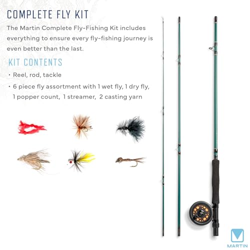 Martin Complete Fly Fishing Rod and Reel Combo Kit, 5/6-Weight 8-Foot 3-Piece Moderate Action Fiberglass Rod, Single Action Rim Control Reel, 6-Weight Line, 6-Piece Fly Assortment, Brown/Green by MARTIN - Image 6