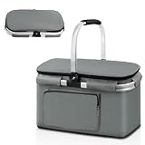 Ecofocet Panier à Provisions Pliable 25L, Sac Pique Nique Isotherme avec Poignée Aluminium, Grand Panier Isotherme Pliable, Sac Isotherme, Idéal pour Courses, Pique-Nique, Camping, Voyage (Gris)