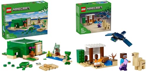 LEGO Minecraft La Casa-Tortuga de la Playa, Juguete de Construcción con Accesorios & Minecraft La Expedición de Steve al Desierto, Juguete de Construcción del Videojuego