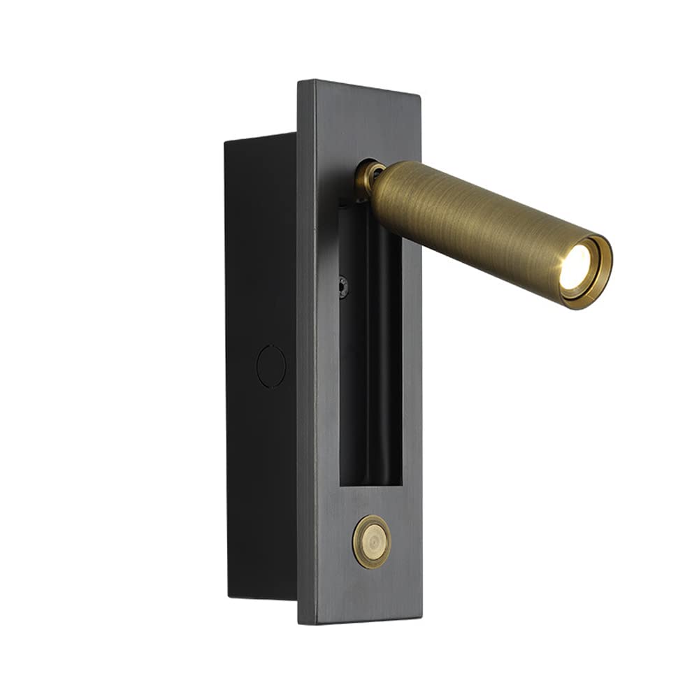 ASerZenith Led Wall Lamp, Bedside Reading Light Embedded 3W Wall Sconce Wall Light With On-Off Switch Background Light 3000K,360° Rotatable 90° Foldable(Black+Bronze)