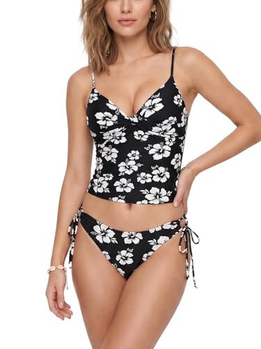 Rosegalette Women's Tankini Swimsuits Floral V Neck Twisted Ruched Two Piece Bathing Suits,Black,L