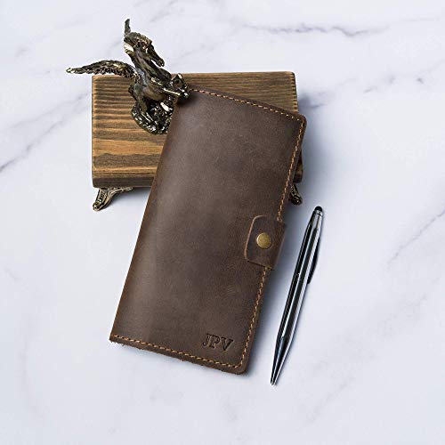 Pegai Handmade Unique Design Personalized Checkbook Cover, 100% Distressed Leather Wallet & Case (Chestnut) #TOP6