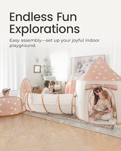 Image of Tiny Land 5-Piece Play Tunnel & Ball Pit, Pop-Up Indoor Tent for Toddlers | Foldable Outdoor Playhouse With Carry Bag, Crawl-Through Fun And Spacious Activity Zones, Gift For Boys & Girls