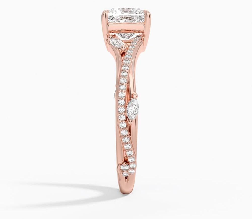 1–5 Carat Princess Cut Lab Grown Diamond Ring VVS2 10K 14K 18K Solid Gold & 925 Sterling Silver Engagement Ring Nature Inspired Wedding Bridal Anniversary Christmas Gift for Women(IGI Certified)