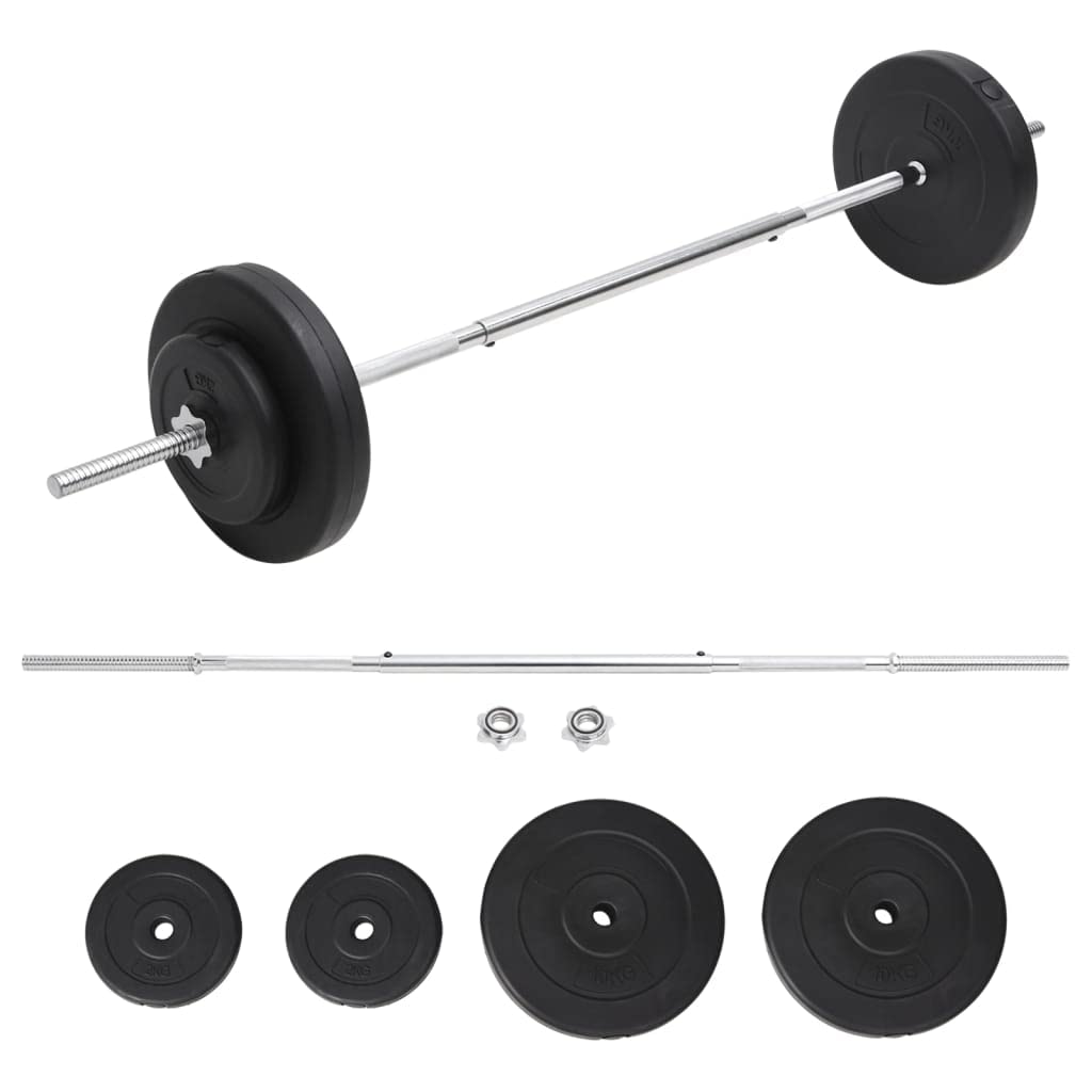 Juego de pesas largas de 60 kg con discos y barra de pesas de 140 cm, set de entrenamiento de fuerza para pecho, bíceps y espalda, juego de pesas con revestimiento de plástico, discos de 1,25 kg hasta