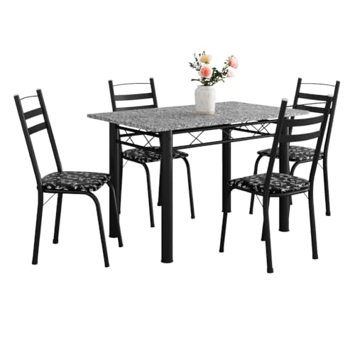 Conjunto De Mesa Itália Com 4 Cadeiras 1,20m Preto/Floral Granito Artefamol