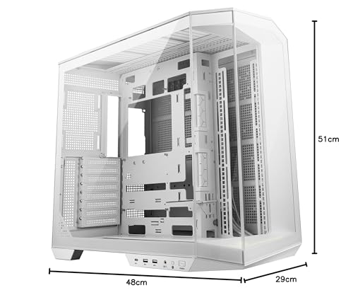 MSI mag PANO 100L PZ White Mid Tower ATX Gaming Case, plástico ABS, Acero SPCC, Vidrio Templado, Soporte de retroconexión, Pantalla panorámica de 270 Grados, Soporte de GPU, Filtro de Polvo