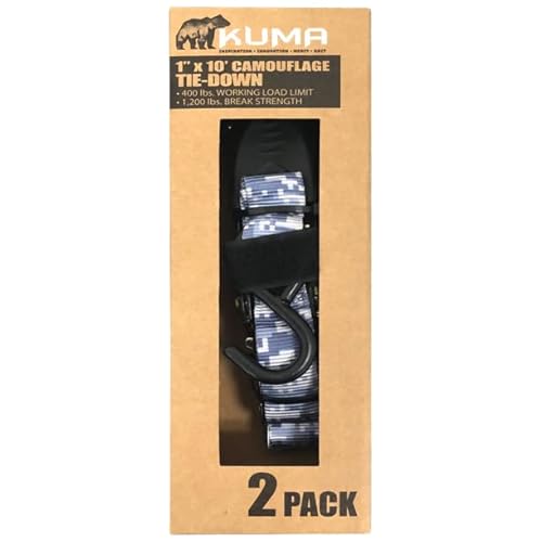 Kuma S21102-C- 1" X10' Ratchet 2-Pack 400Lbs Wll Digital Camo/Reflective/Velcro/Storage Bag #TOP1