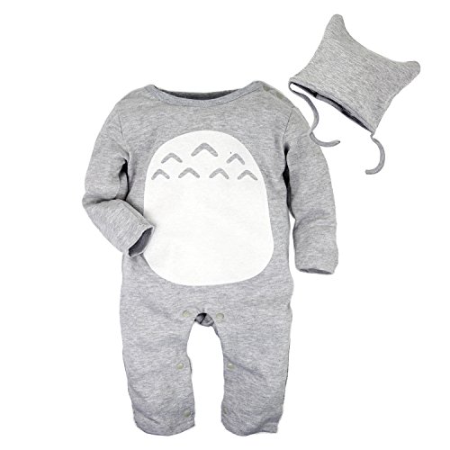 Big Elephant 2 Pieces Baby Boys Long Sleeve Totoro Romper with Hat Set D76 (3-6 Months, Gray) (Tag Size:80+)