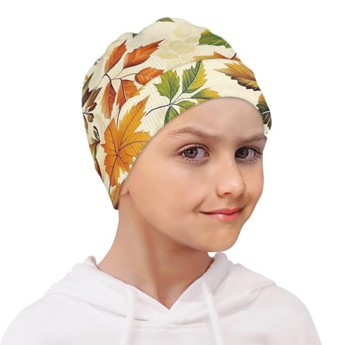 Babrukda Maple Leaves Beanie for Girls Kids Beanies Caps Soft Knit Winter Hats Roll-up Edge Stretch Caps for Cold Weather2