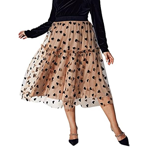 Floerns Gonna longuette svasata a contrasto con stampa a forma di cuore da donna taglie forti