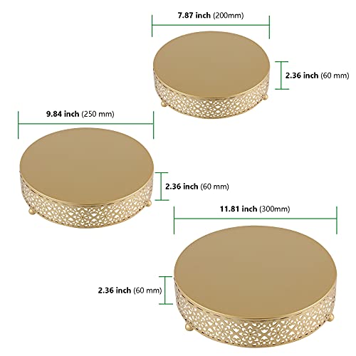 HAKZEON 3-Piece 8,10,12 Inches Diameter Cake Stand Set, Gold Round Metal Cake Stands, Golden Hollow Cake Stand Dessert Cupcake Pastry Display Plates for Weddings, Parties, Events,Home Decoration