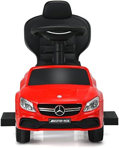 Maxmass 3-IN-1 Ride on Push Car, Mercedes Benz Licensed Toddler Sliding Walker with Sun Canopy, Safety Bar, Storage Seat and Music & Horn, Baby Push Along Sit on Car for 1-3 Years (Red)