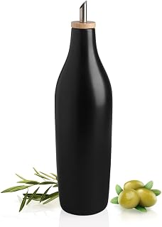Sweejar Home Botella dispensadora de aceite de oliva de cerámica, aceite opaco que protege el aceite para reducir la oxidación, adecuada para el almacenamiento de aceite, vinagre, 480 ml (negro)