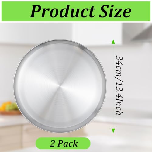 COCPOK 2 Pack Pizza Pans, 13.4 inch Metal Round Pizza Tray, Stainless Steel Round Pizzas Baking Sheet, Healthy & Heavy Duty Pizzas Dish Plate For Oven Baking Pie Cookie, Dishwasher Safe, Easy Clean by COCPOK - Image 2