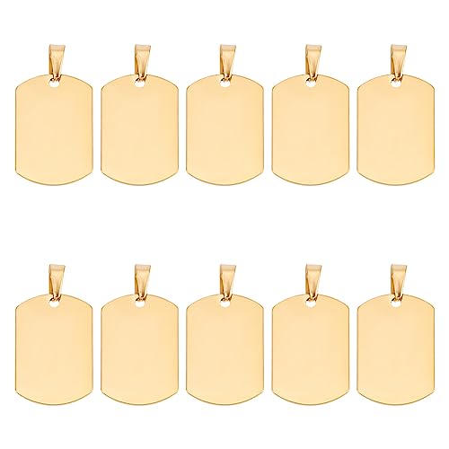 UNICRAFTALE 10pcs Stainless Steel 35mm Long Rectangle Stamping Blank Tags 10pcs Golden Smooth Dangle Blanks Metal Flat Charms with Pinch for Bracelet Necklace DIY Jewelry Making
