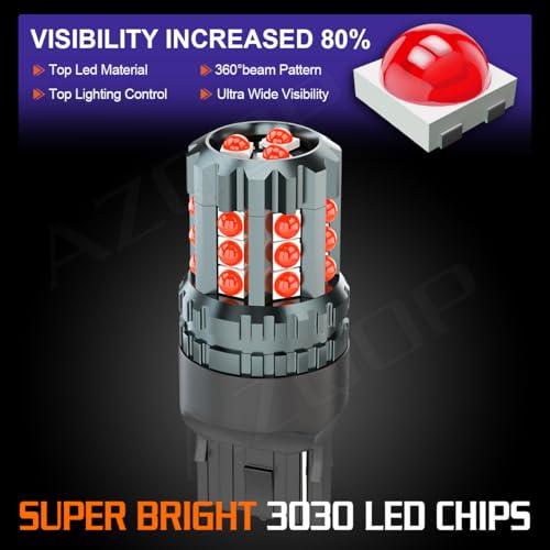 7444 LED Brake/Tail Light Bulbs For Chevy Silverado 1500 2500 3500 2015 2016 2017 2018 2019 2020 2021 2022, 300% Brightness, Brilliant Red, 7440R 7443R Taillight, Plug and Play, Waterproof, Pack of 4 by AZQOP - Image 3