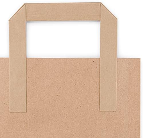 Brown Paper Bags with Handles  REALUS Kraft 50PK 18 x 21 x 9cm, Made in Britain, Strong Small Carrier Bag for Lunch, Party, Gift, Storage, Packaging, Cake, Food Delivery Grocery Takeaway Shopping