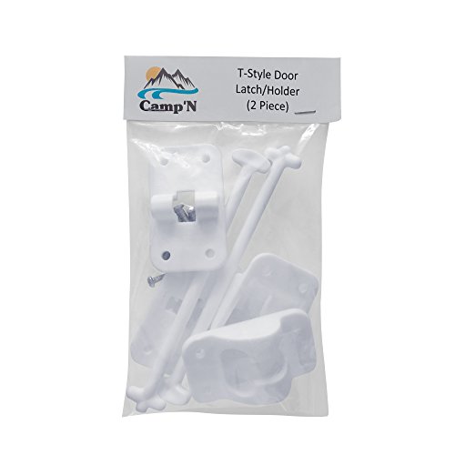 Camp'N 6" RV Door Holder and Latch - Camper & Trailer Door Catch - T Style OEM - White 2 Pack with Hardware - Thumbnail 5
