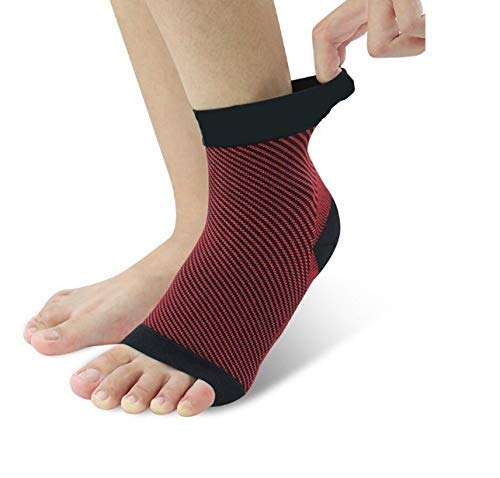 QUADA Ankle Brace Support Sleeve (1 Pair) - Best Ankle Compression Socks for Plantar Fasciitis, Arch Support, Foot & Ankle Swelling, Achilles Tendon, Joint Pain, Injury Recovery. (RED)