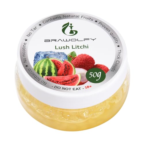 BRAWOLFY �V�[�V�� �t���[�o�[Shisha Friut, Hookah Flavors Set, 50g of Packs,Tobacco & Nicotine Free �����΂��j�R�`���t���[ (Lush Litchi)