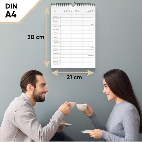 UNITURE® Planer für Zwei - Paarkalender [mit 3 Spalten] Wandkalender Okt 2025 - Dez 2026 nachhaltig & schmierfrei