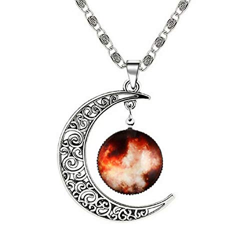 Lincman Crescent & Galaxy Necklace Cosmic Moon Pendant Necklace Jewelry for Women Valentine's Day Necklace Gift(Flame) Cover