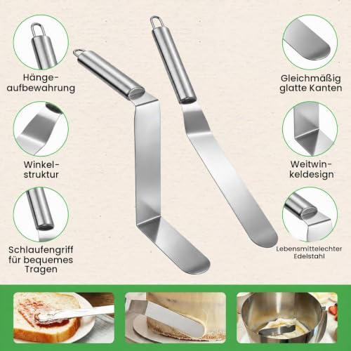 Foto von Winkelpalette Torte Extra Hoch 14 cm und Streichpaletten aus Rostfreiem | 1xDer 90-Grad-Winkelspatel (14 cm),1xWinkelspatel(32cm),Lebensmittelgrade Edelstahl für das Backen