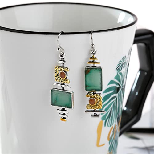 Rlhrnde Handmade Boho Earrings For Women Girls Designed Vintage Green Turquoise Lightweight Drop Dangle Asymmetrical Statement Earrings Jewelry Gifts (Green Square) #TOP4