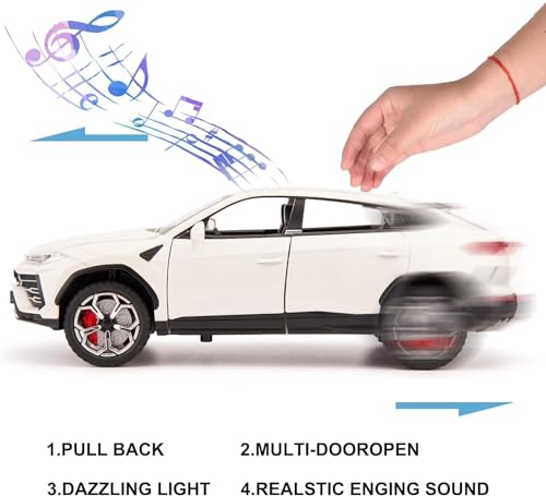 Image of Invite Enterprise Exclusive Alloy Metal Pull Back Die-Cast Car 1:24 Big Lamborgini Urus Diecast Metal Pullback Toy Car With Openable Doors, Light Music Boys Gifts Toys For Kids(1:24 Urus - White)