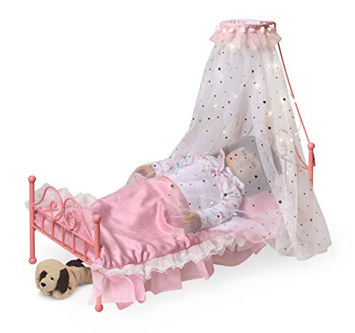 Badger Basket Starlights Toy Metal Doll Bed With Canopy, Lights, And Bedding For 18 Inch Dolls - Pink #TOP2