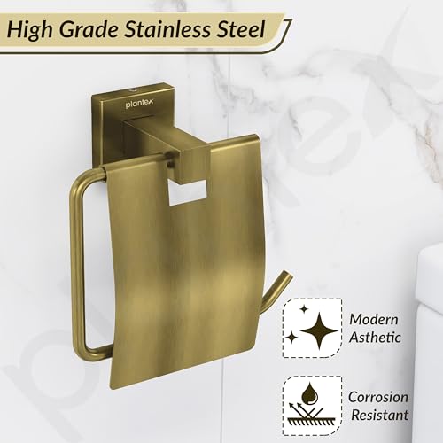Image of Plantex Stainless Steel Toilet Paper Holder /Toilet Roll Holder for Bathroom /Tissue Paper Holder /Bathroom Accessories - Aqua (Brass Antique)