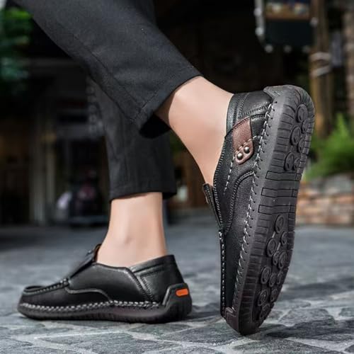 The First Young Driving Boots Men, Casual Leather Loafers Vintage Lightweight Slip-On Boots Travel & Outdoor2