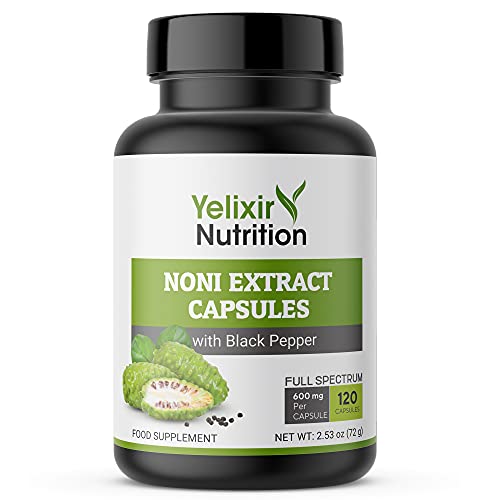 Yelixir Nutrition Noni Fruit Extract Capsules High Strength 120 Veg Capsules with Black Pepper