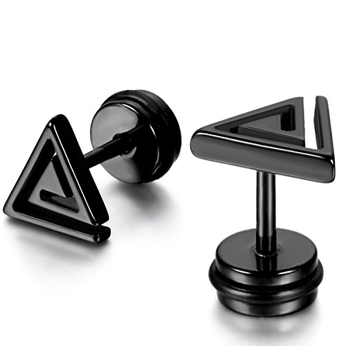 Flongo 2pc 8mm Boucle d'oreille en Acier Inoxydable Forme de Triangle Pyramide Egypte Ajoure Clous...