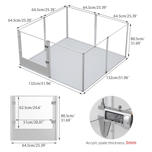 BingoPaw Acryl Wurfkiste Hunde Laufstall: Hundegehege Wohnung, 8-TLG Welpenauslauf 80 cm hoch, XXL Welpenlaufstall Indoor mit Tür und wasserdichte Boden