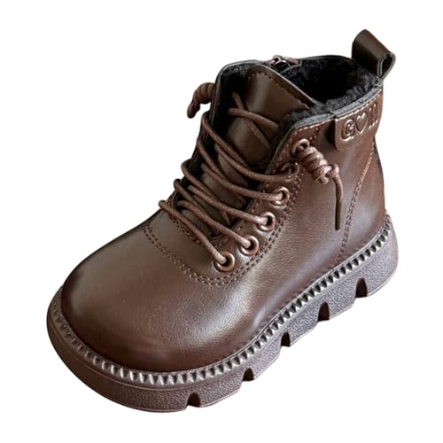 IWIHMIV Girls Boys Ankle Boots with Side Zipper Riding Short Boots Flat Bottom Non Slip High Top Lace Up Shoes