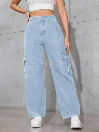Image of Tagas Women Cargo Jeans | Women,s Cargos-Pants | (Women's) Denim Cargo's Pants || Cargo,s for Woman || Oversized-Jeans for Woman's || Loose Jeans Pant for Woman,s