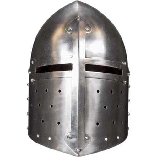 Medieval Knight Crusader Armour Helmet Black and Brass Design Helmet Barbuta Helmet Knights Barbuta Helmet Armour A+ (Sugar Loaf Steel Helmet – 18 Gauge)